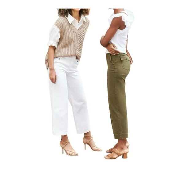 Spanx Twill Crop Wide Leg Pants Olive Green Womens Small Casual High-Waist - Picture 13 of 13